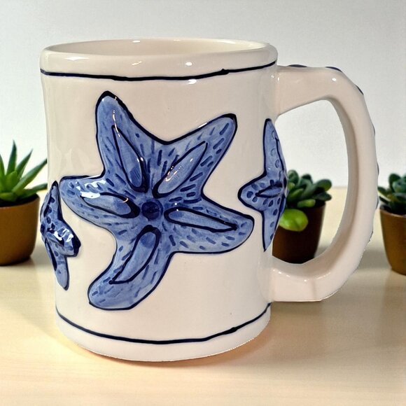 Blue Sky Watercolor Starfish Coffee Mug 14 Oz Hand-painted Ceramic - Picture 1 of 10